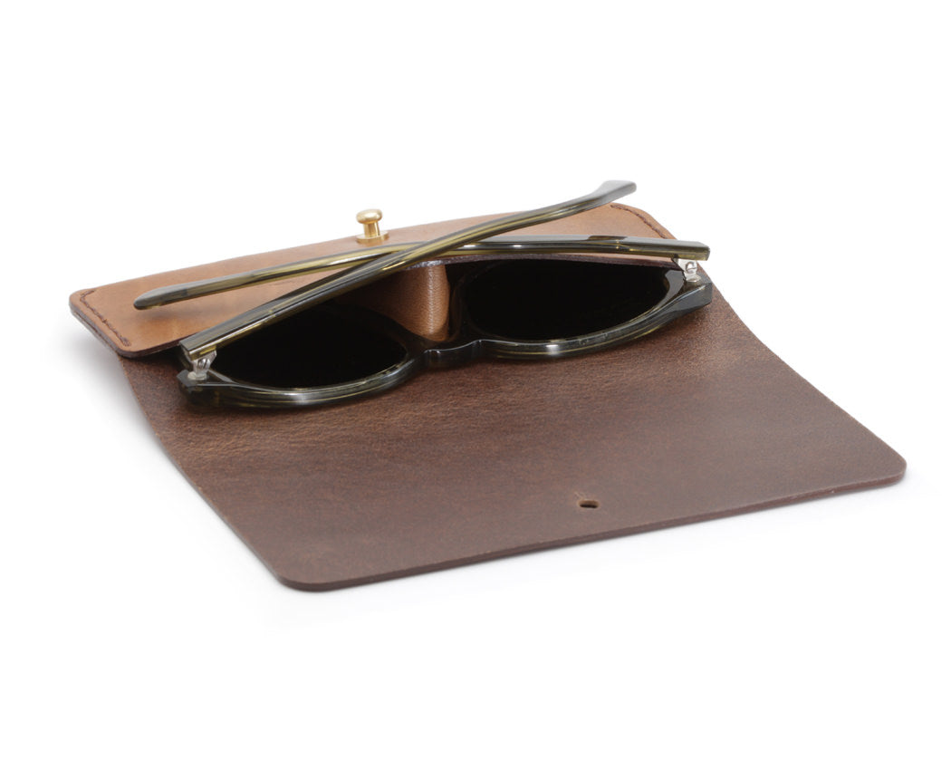 tan leather eyeglass case