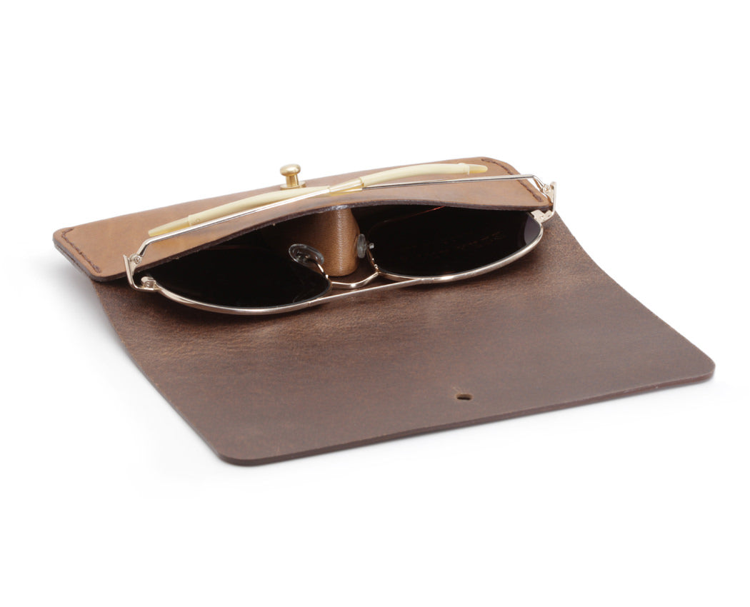 light brown leather sunglass case