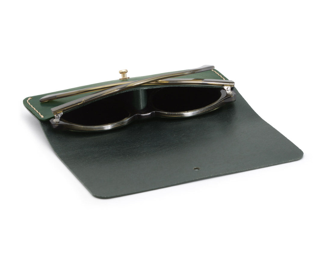 green leather sunglass case