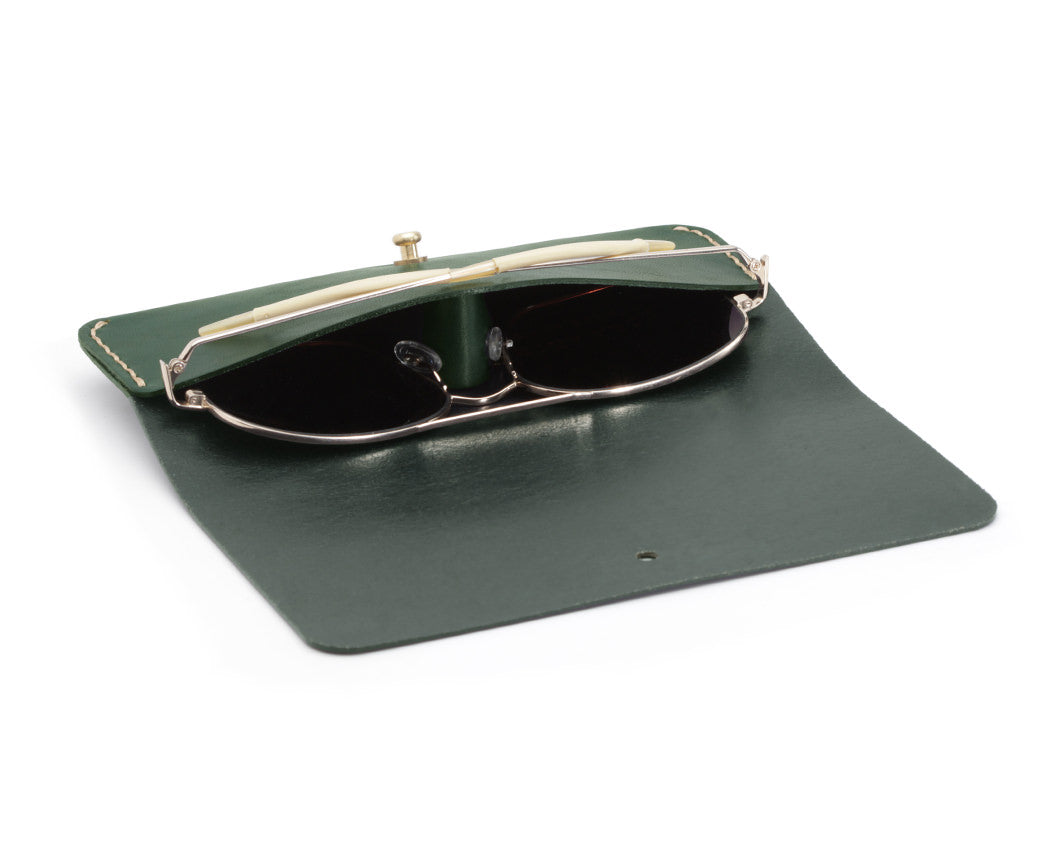 green leather eyeglasses soft case