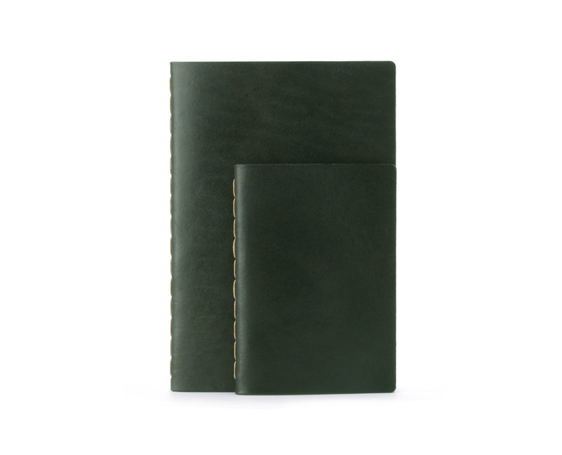green leather journal set