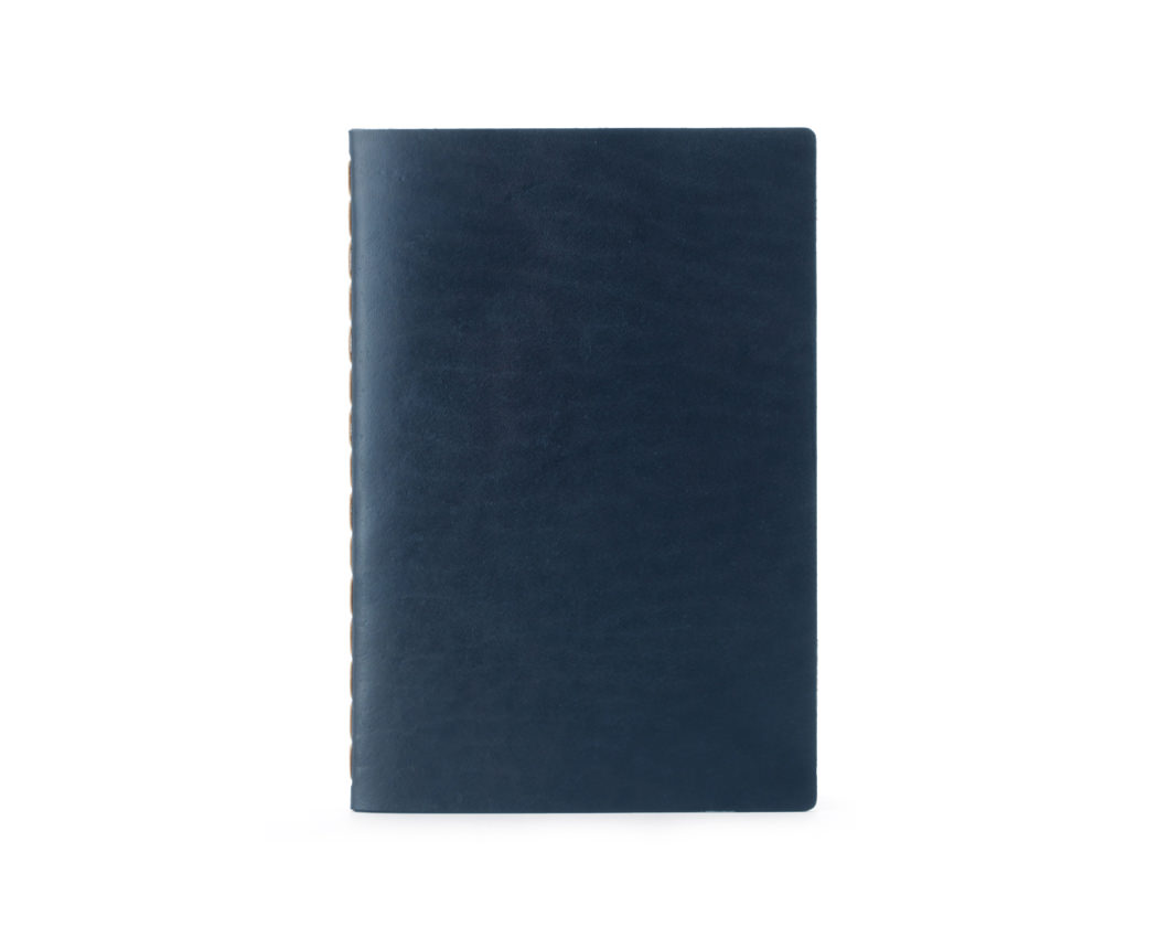 blue full-grain leather notebook