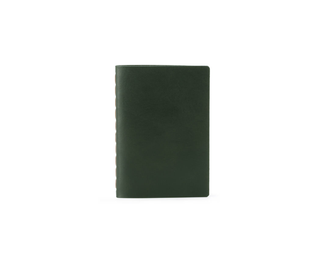 small green leather notebook