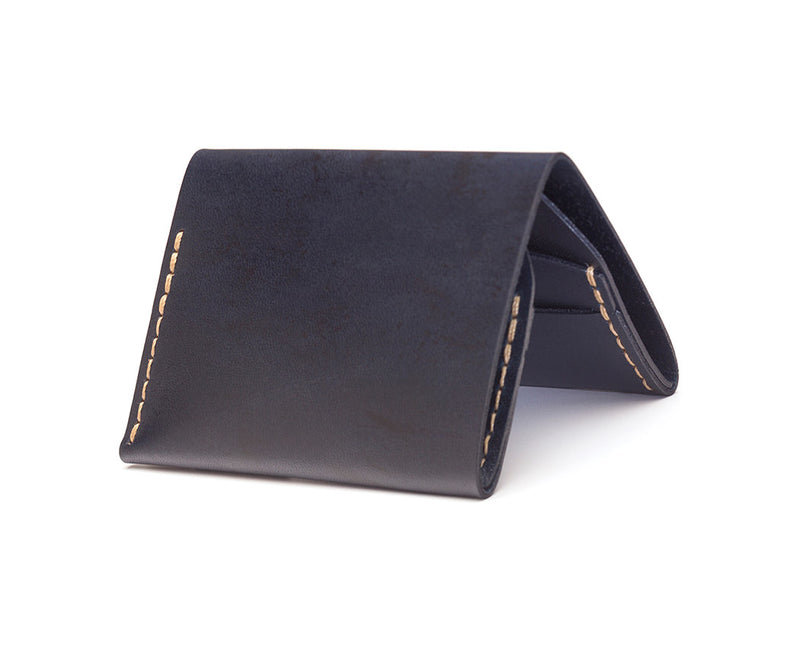 navy blue leather bifold wallet