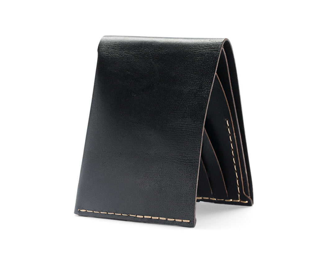 handstitched black leather foldover wallet