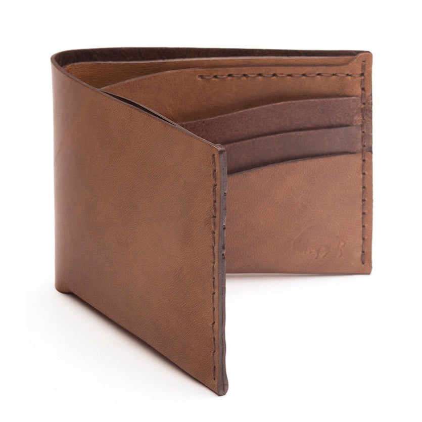 light brown leather bifold wallet