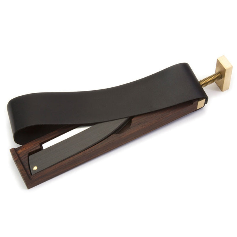 cocobolo and black leather razor carrying case with strop