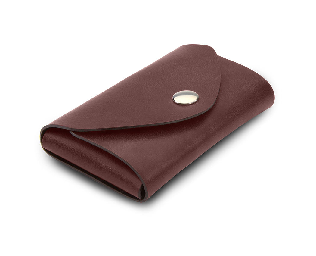 reddish brown leather business card carrying case