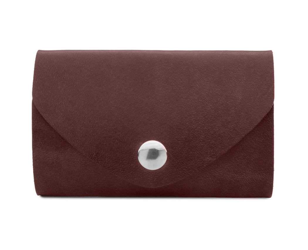 reddish brown leather snap pouch