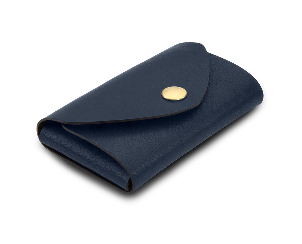 navy blue leather business card carrying case
