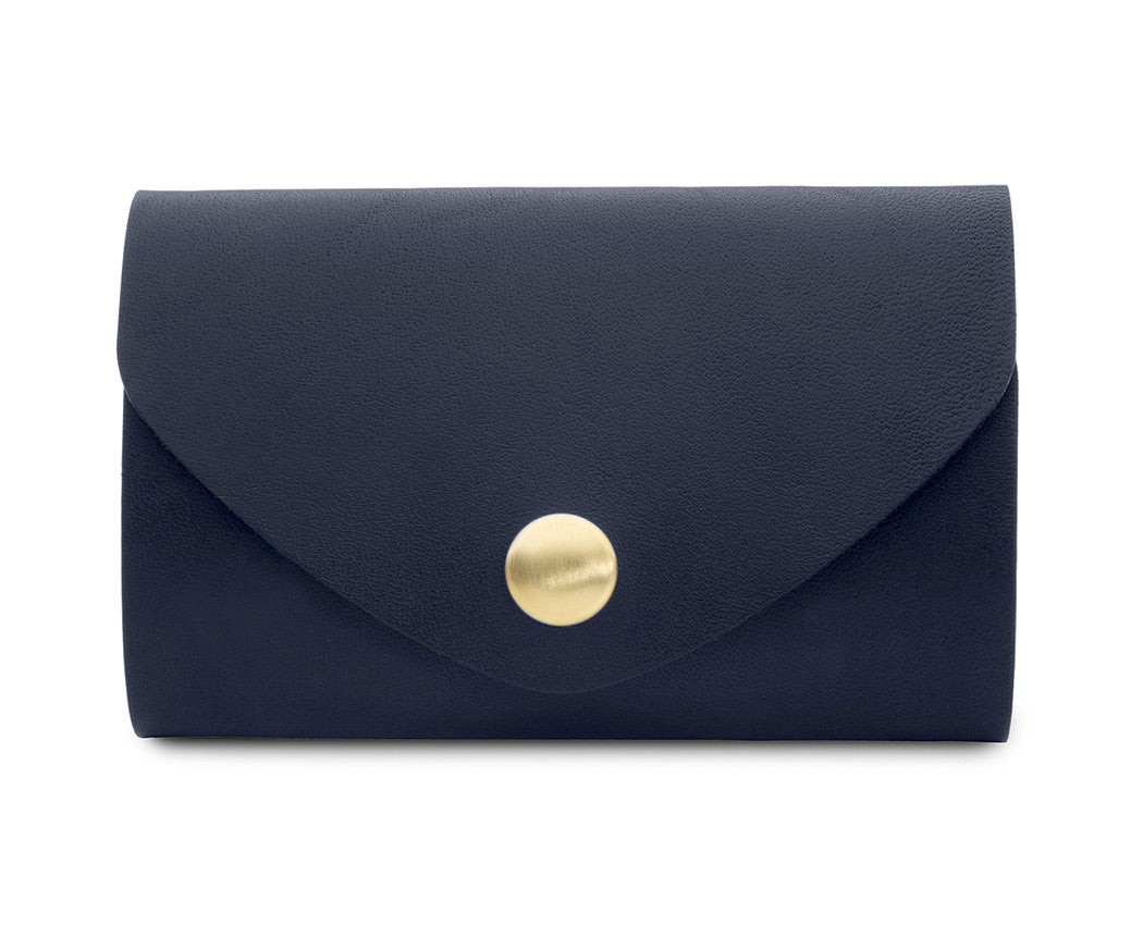 navy blue leather snap pouch