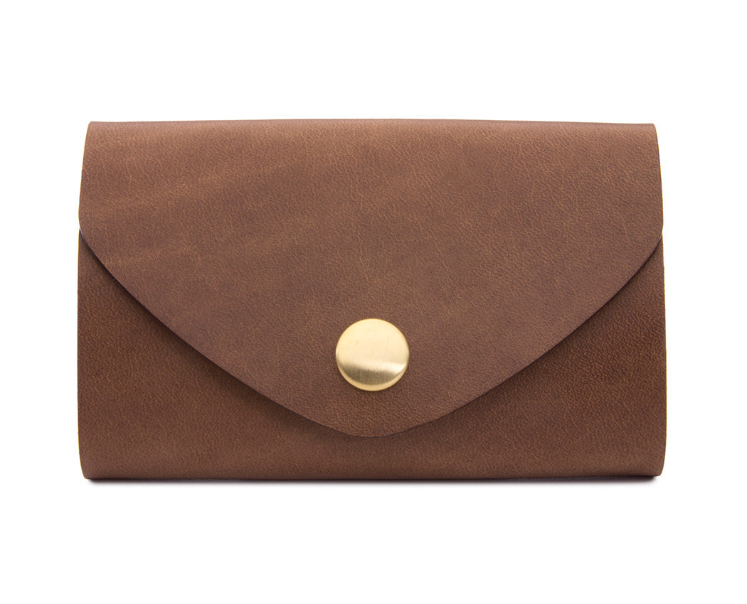 medium brown leather snap pouch