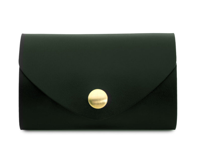 green leather snap pouch